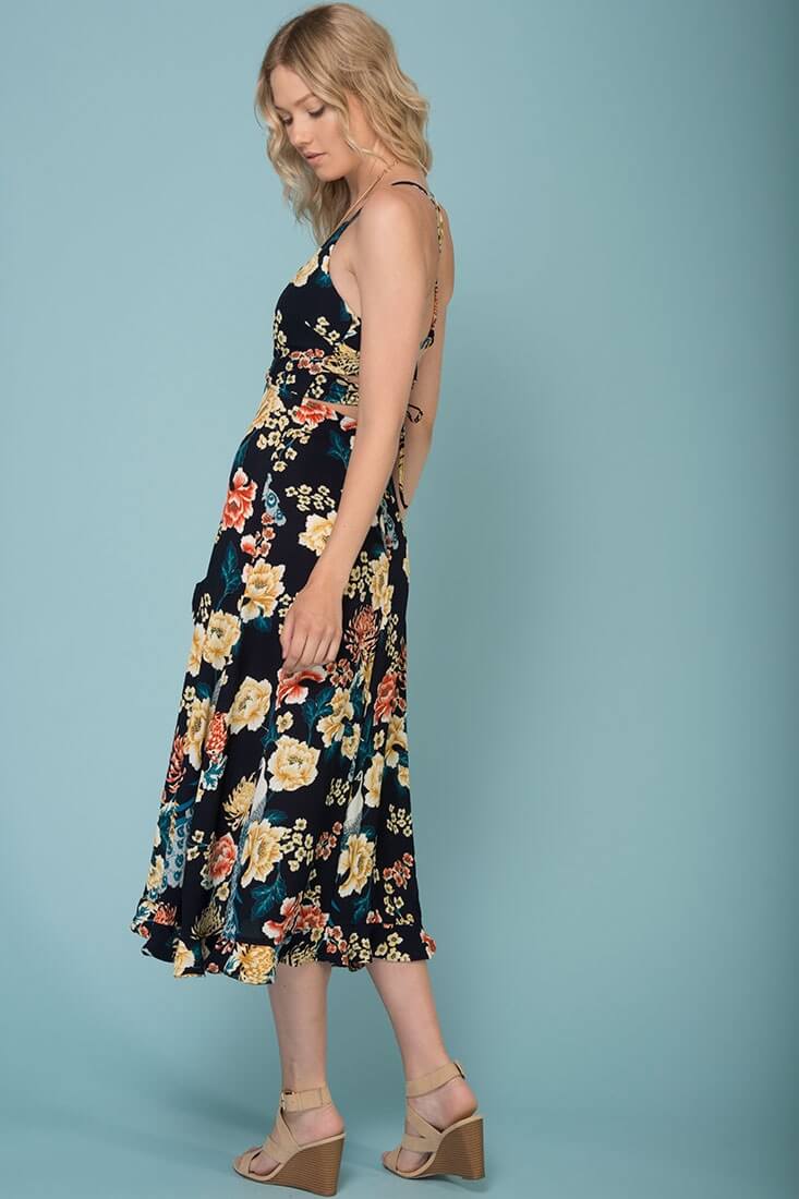 Adalynn Hi Low Deep V Floral Midi Dress by Selfie Leslie