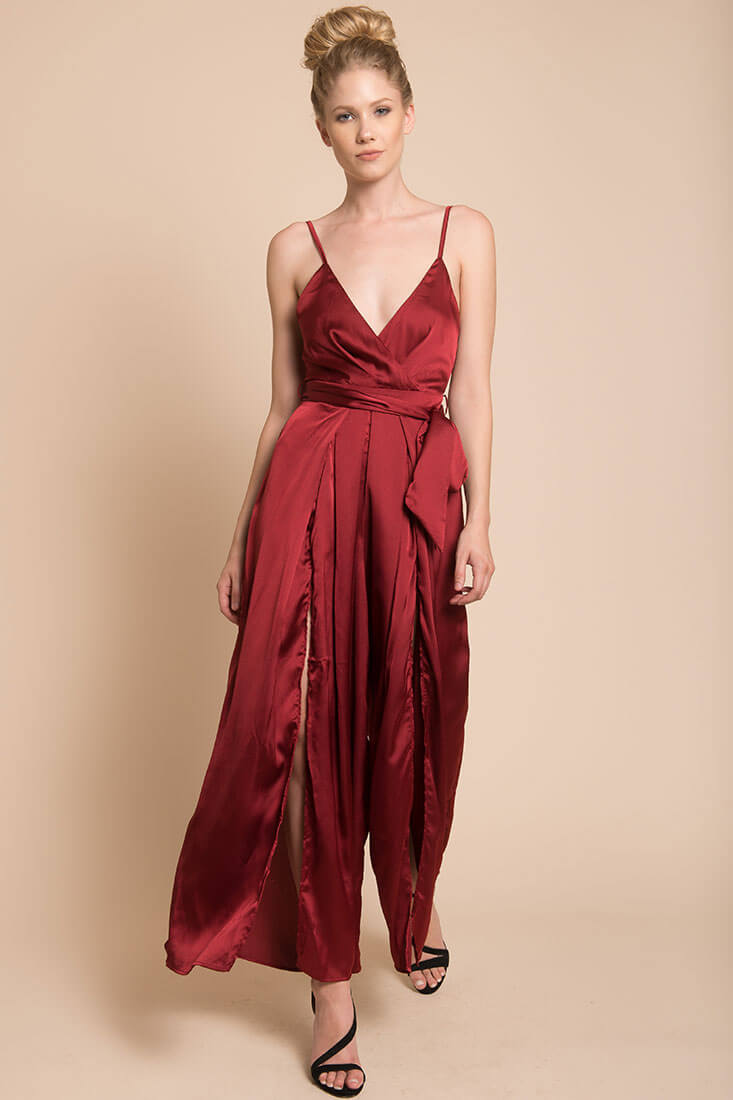 Ella Open Back Jumpsuit Burgundy by Selfie Leslie