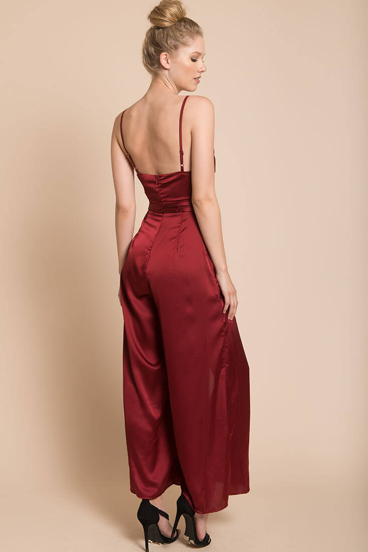 Ella Open Back Jumpsuit Burgundy by Selfie Leslie