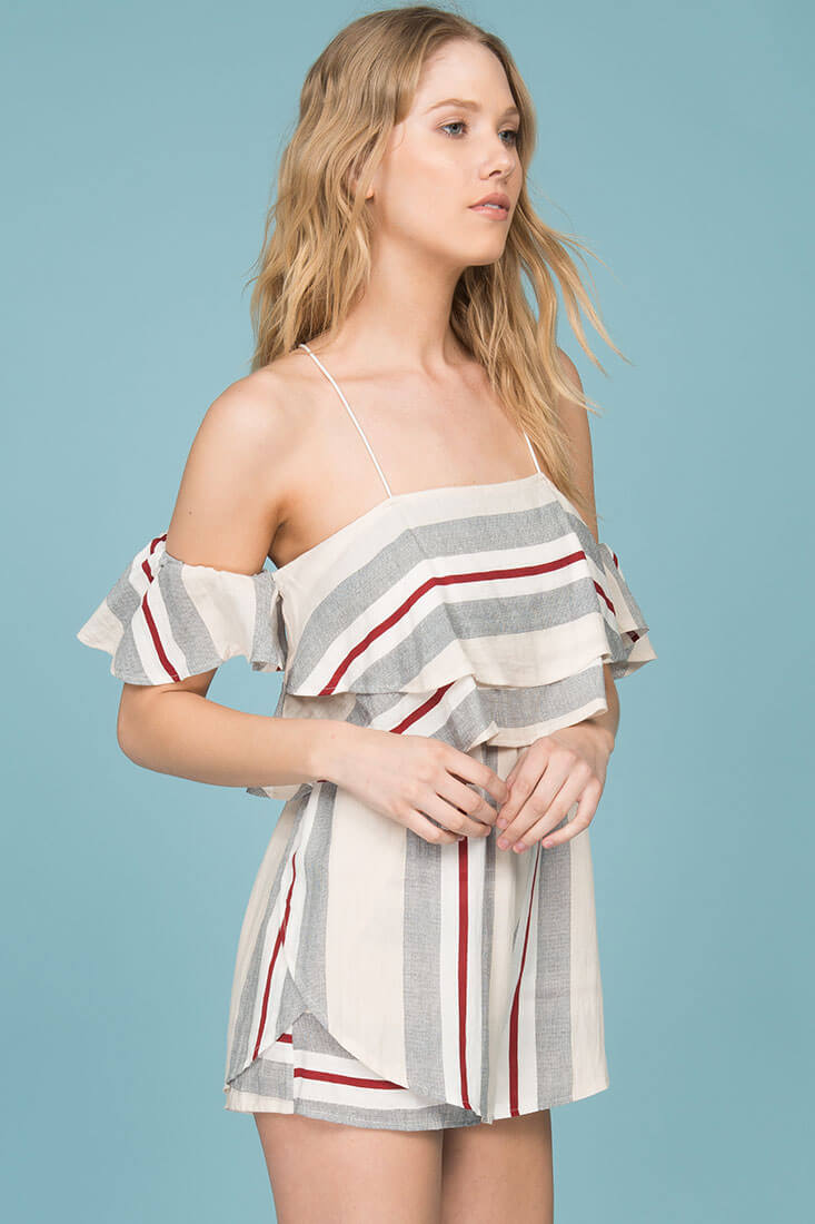 Eileen Striped Romper Grey / Red by Selfie Leslie