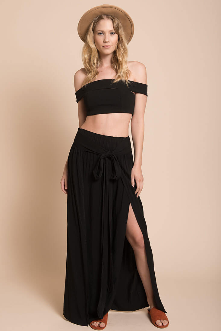 Evalyn High Slit Skirt Black by Selfie Leslie