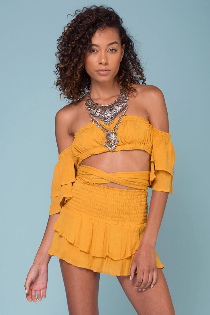 Rhea Top and Skort Set Mustard by Selfie Leslie