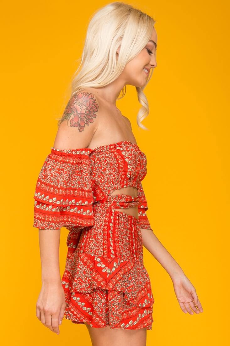 Emory Floral Print Skort Red by Selfie Leslie