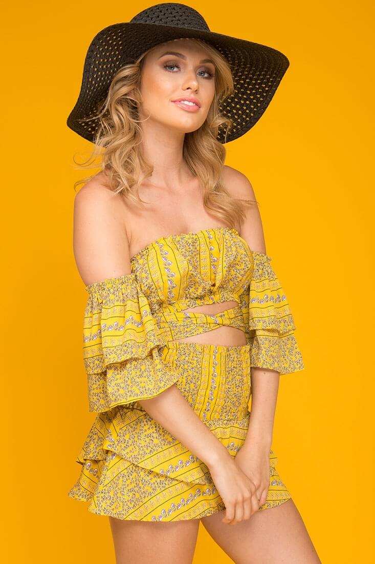 Emory Floral Print Skort Yellow by Selfie Leslie