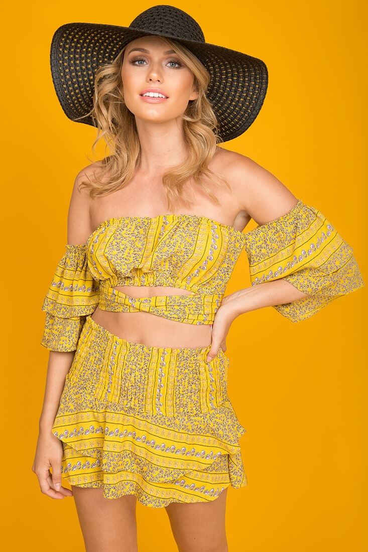 Emory Floral Print Skort Yellow by Selfie Leslie