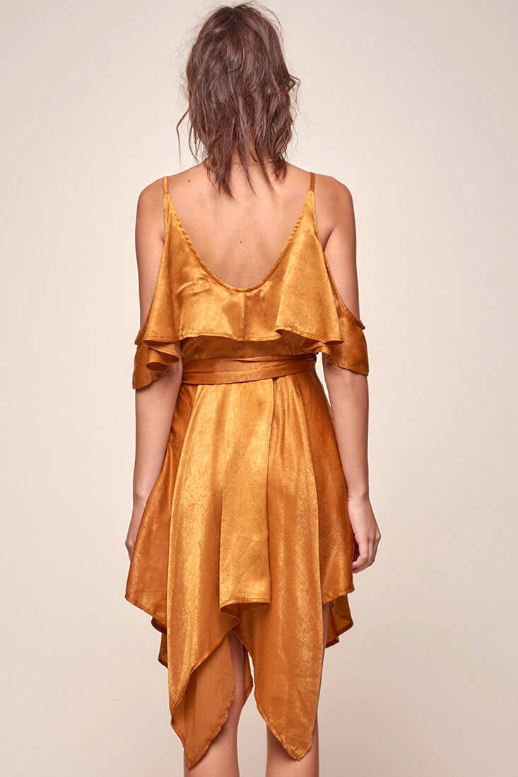 tan off the shoulder dress Asymmetric Off Shoulder Ruched Maxi Dress