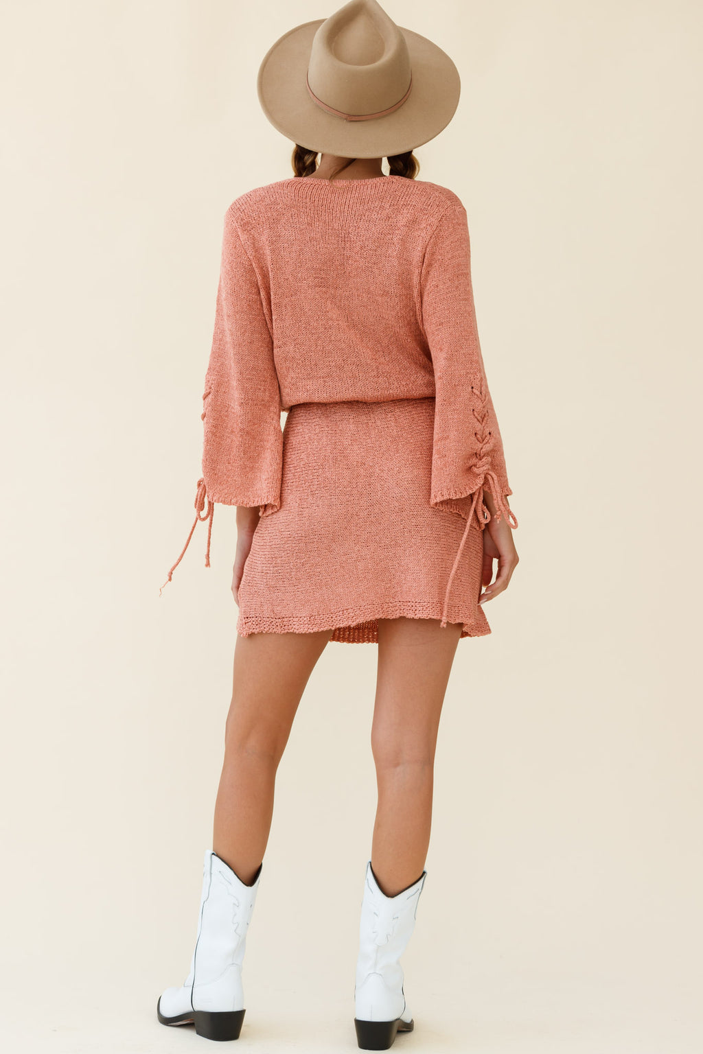 Cairo Flared Sleeve Knitted Dress Rose by Selfie Leslie