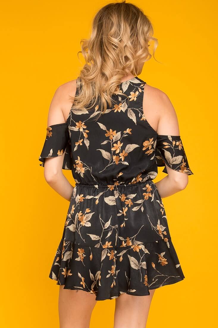 Camila Floral Off The Shoulder Romper Black by Selfie Leslie