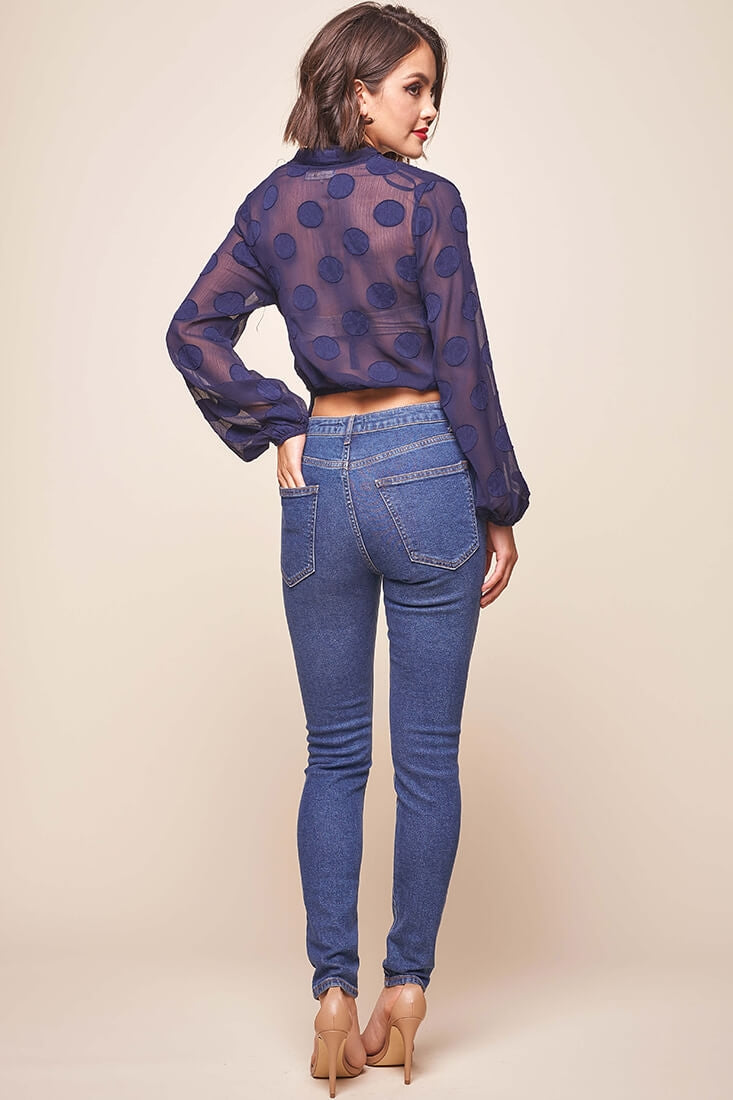 After Hours Sheer Wrap Blouse Navy by Selfie Leslie