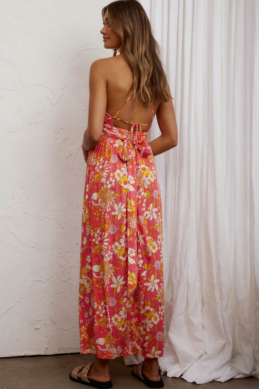 Athena High Split Maxi Dress Retro Floral Orange by Selfie Leslie