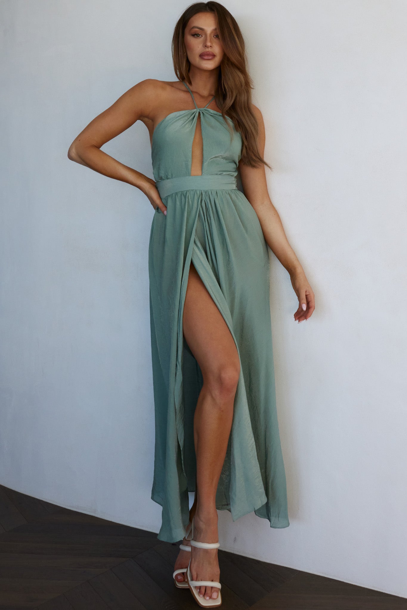 Athena High Split Maxi Dress Olive by Selfie Leslie