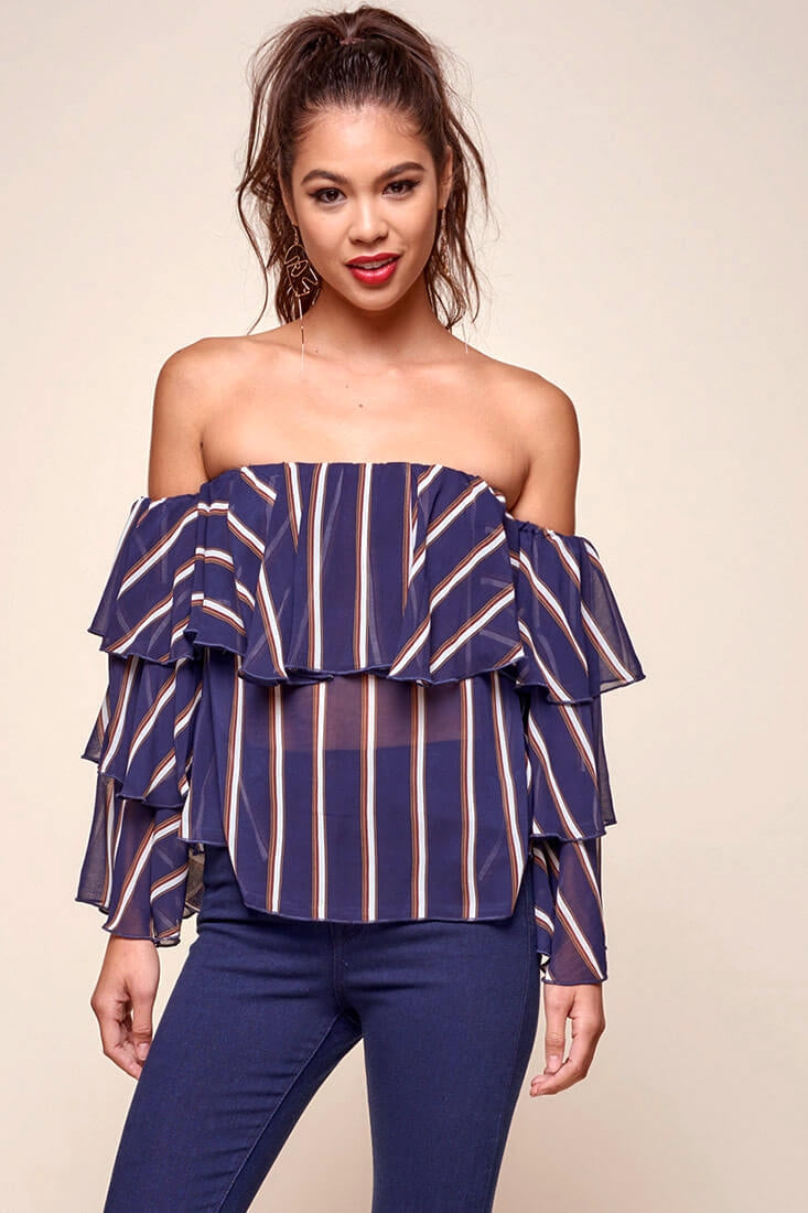 Goldwyn Tiered Striped Tube Top Navy by Selfie Leslie