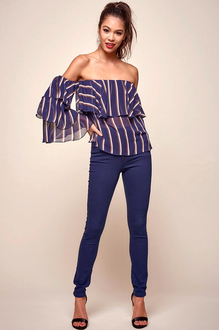 Goldwyn Tiered Striped Tube Top Navy by Selfie Leslie