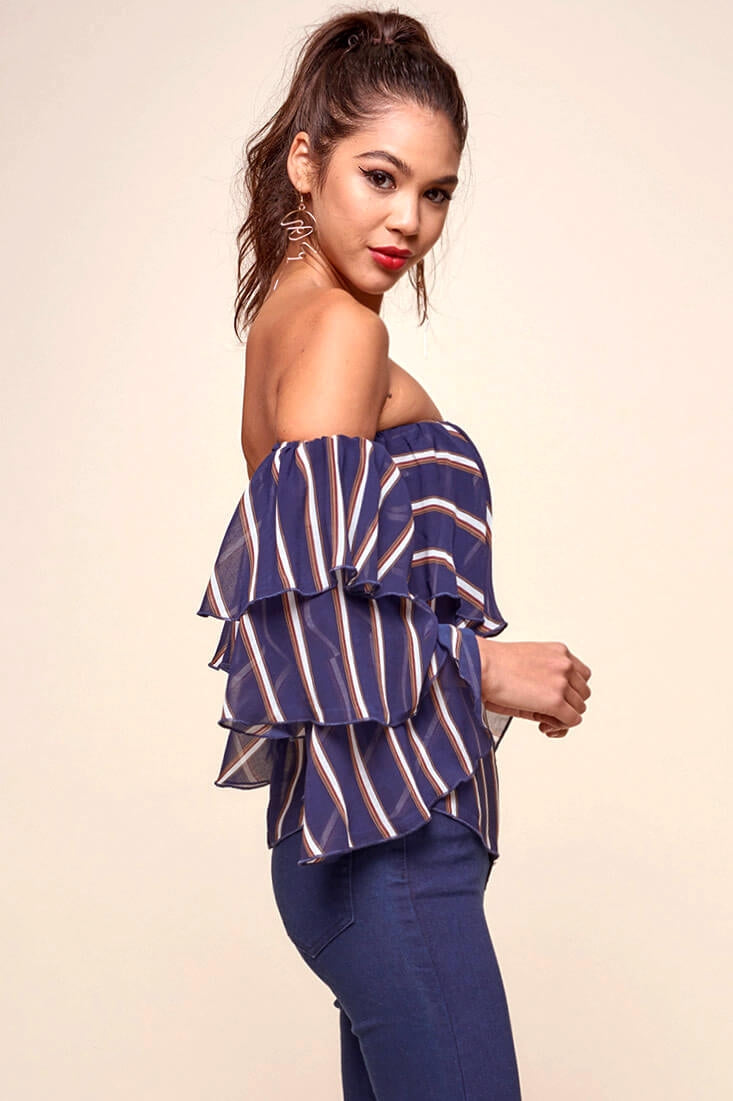 Goldwyn Tiered Striped Tube Top Navy by Selfie Leslie
