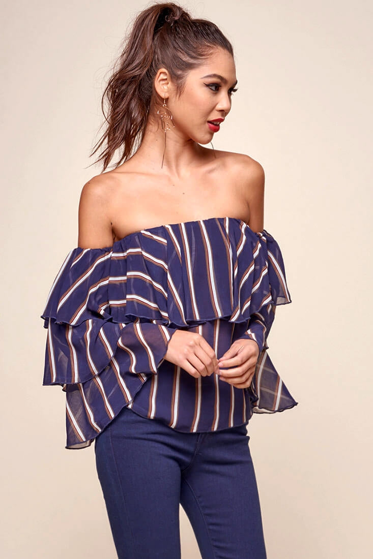 Goldwyn Tiered Striped Tube Top Navy by Selfie Leslie