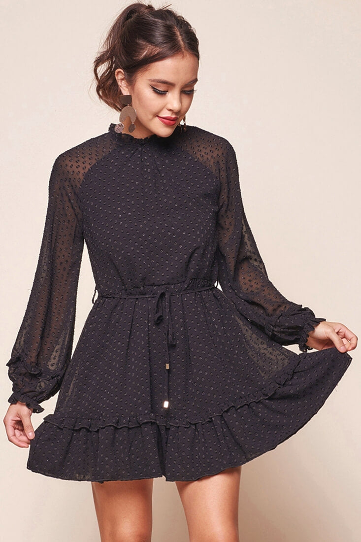 Tracee Open Black Ruffled Hemline Dress Black by Selfie Leslie