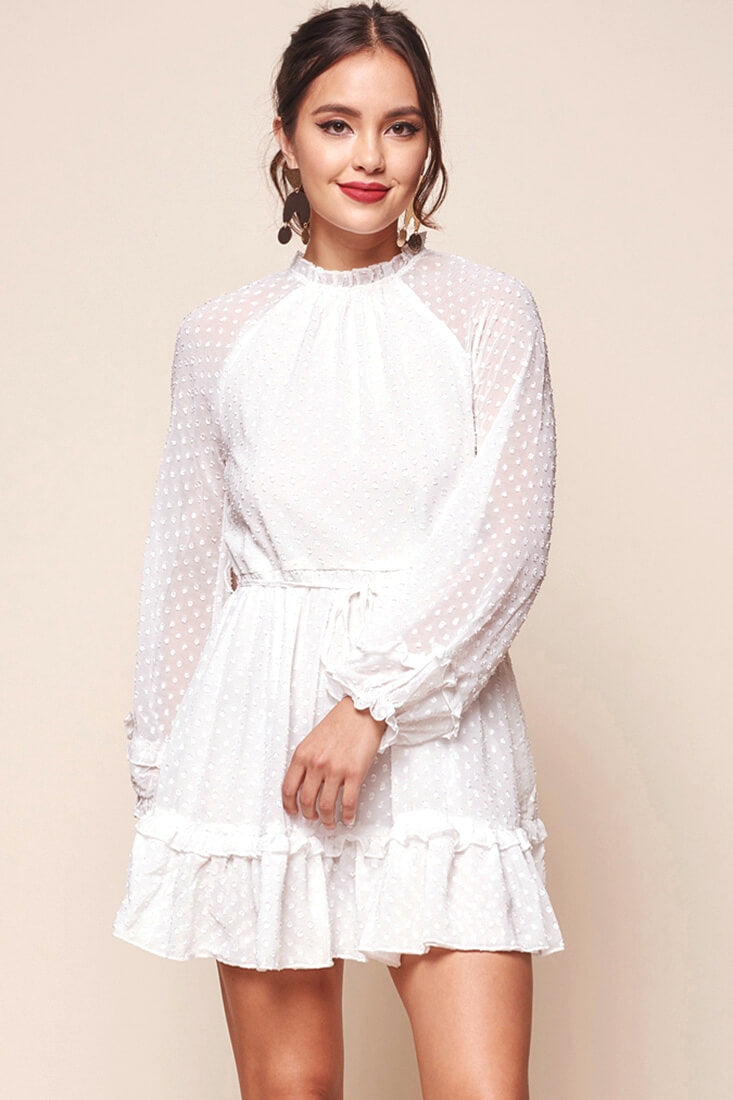 Tracee Open Back Ruffled Hemline Dress White by Selfie Leslie