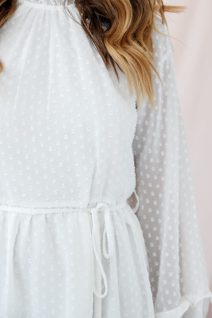 Tracee Open Back Ruffled Hemline Dress White Tall by Selfie Leslie
