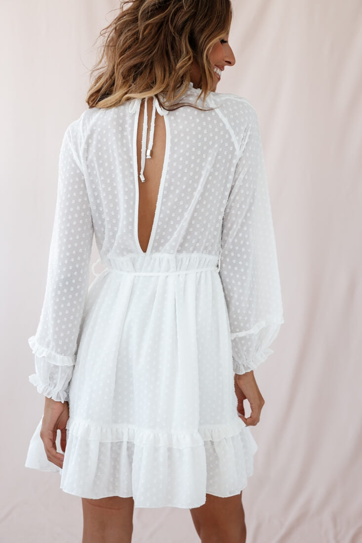 Tracee Open Back Ruffled Hemline Dress White Tall by Selfie Leslie