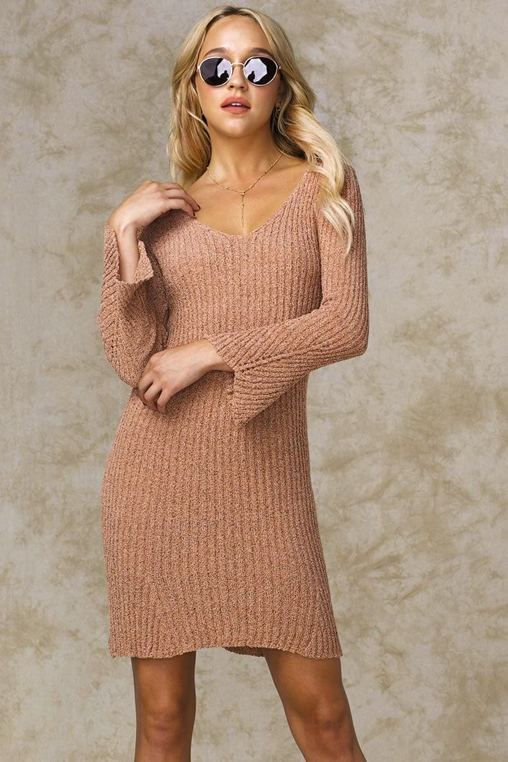 Amber Body Con Sweater Dress Rose by Selfie Leslie