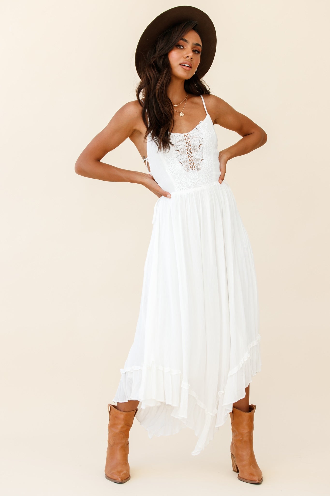 Angel Lace-up Maxi Dress White by Selfie Leslie