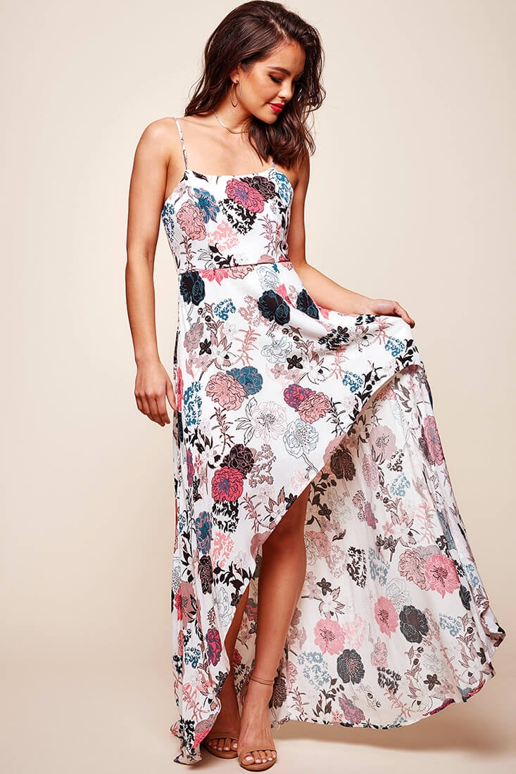Kelly Floral High-Low Hem Dress White by Selfie Leslie