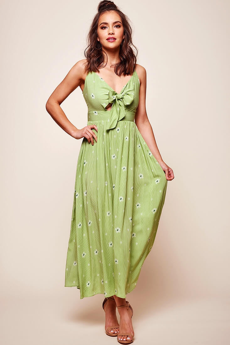 Kiki Thin Stripe Maxi Dress Green by Selfie Leslie