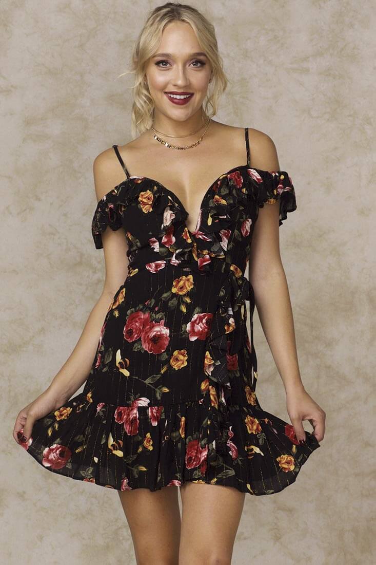 Amindi Ruffled Off the Shoulder Dress Black by Selfie Leslie