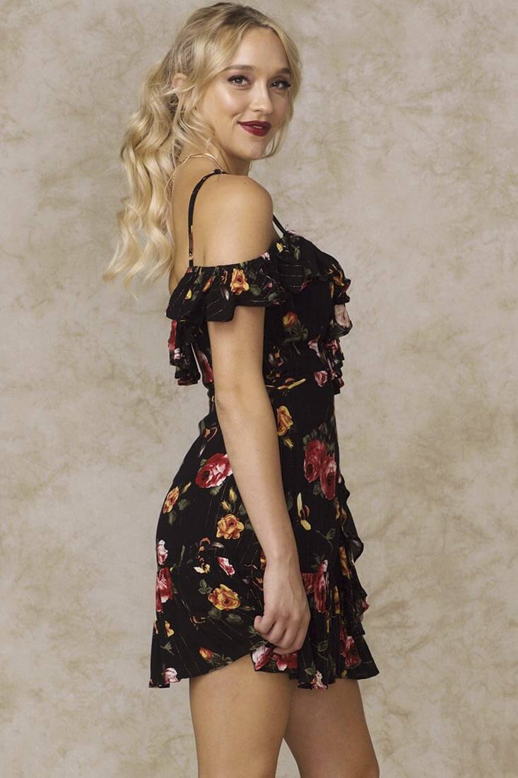 Amindi Ruffled Off the Shoulder Dress Black by Selfie Leslie
