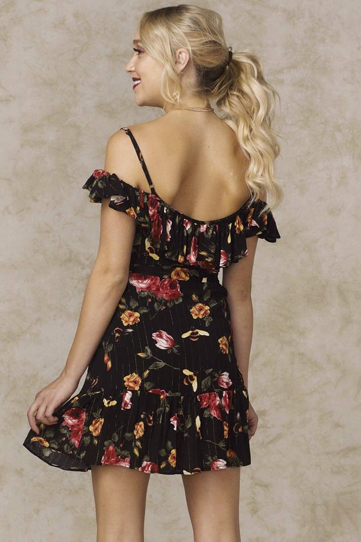 Amindi Ruffled Off the Shoulder Dress Black by Selfie Leslie
