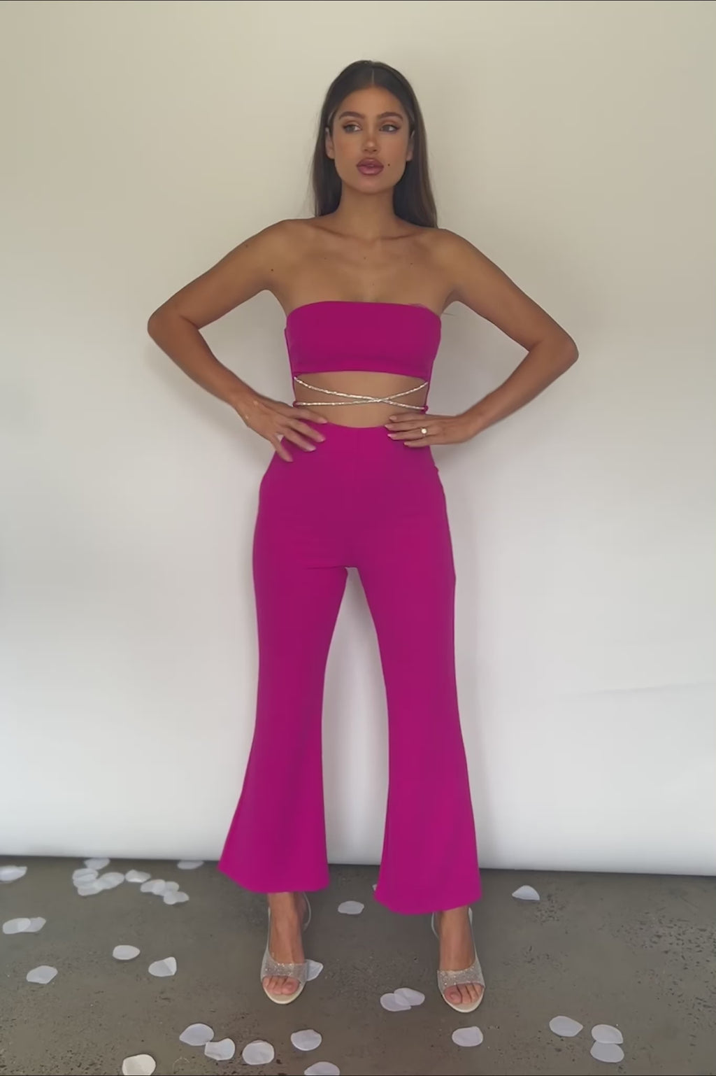 Nohemi Strapless Diamante Jumpsuit Fuchsia