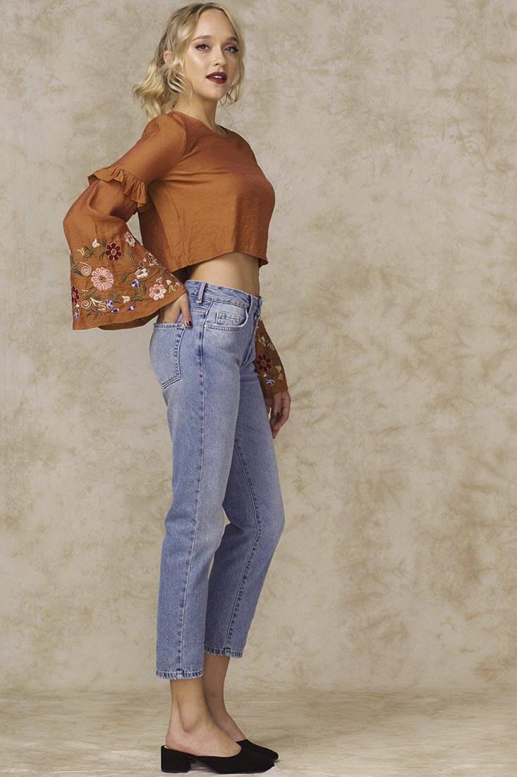 Normani Floral Bell Sleeved Crop Top Orange by Selfie Leslie