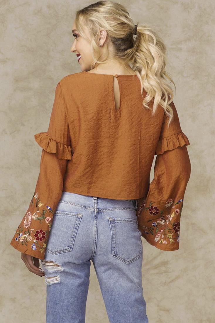 Normani Floral Bell Sleeved Crop Top Orange by Selfie Leslie