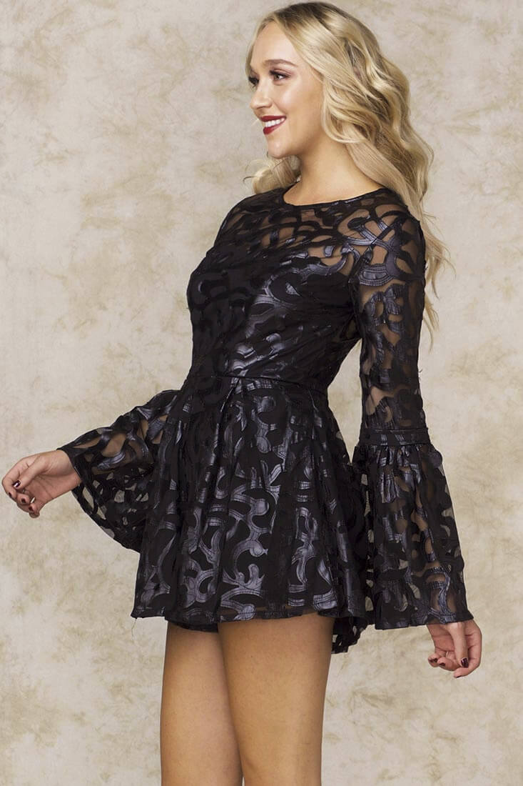 Holli Cut Out Open Back Skater Romper Black by Selfie Leslie