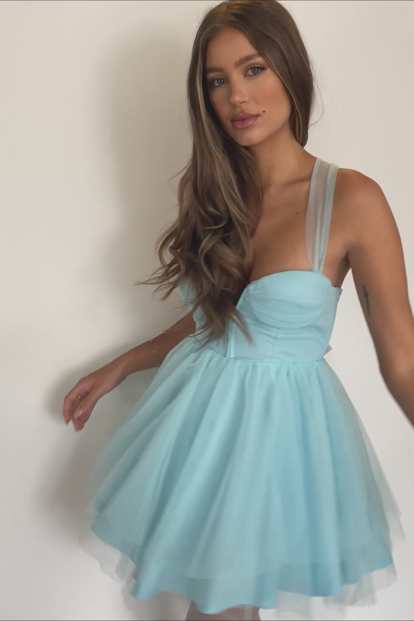 Surreal Lace-Up Back Tulle Mini Dress Ice