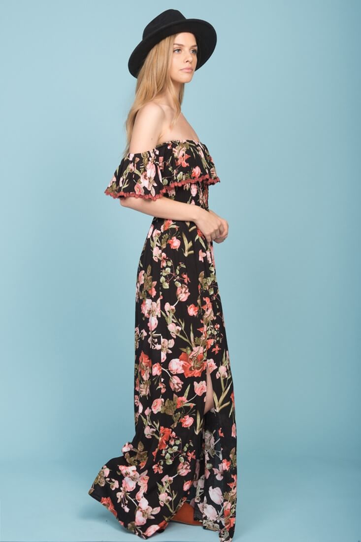 Tuscany Off The Shoulder Maxi Dress Black & Red by Selfie Leslie