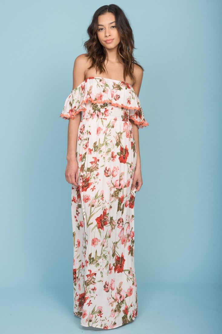Tuscany Off The Shoulder Maxi Dress White & Red by Selfie Leslie