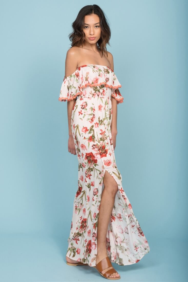 Tuscany Off The Shoulder Maxi Dress White & Red by Selfie Leslie