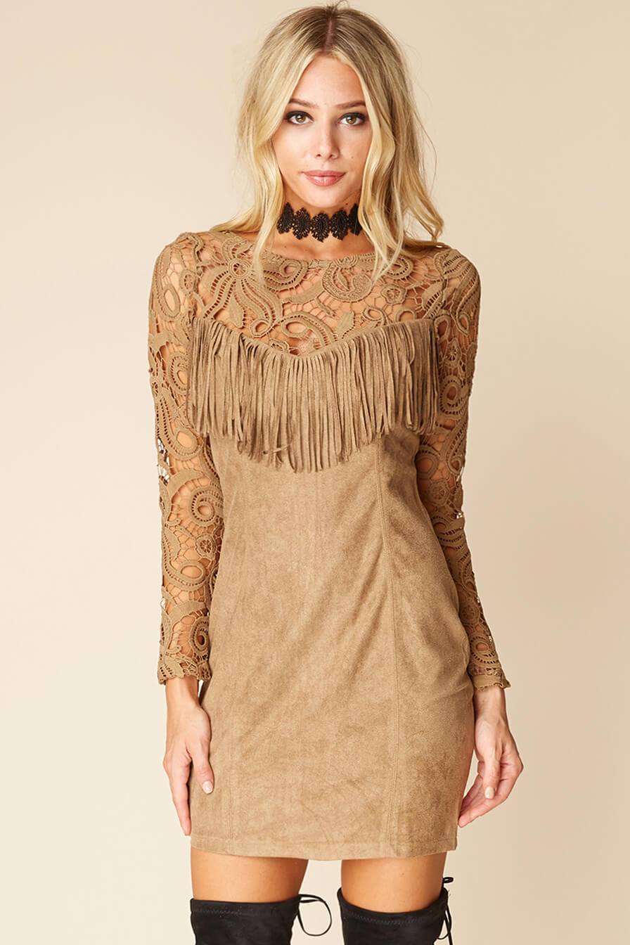 Francie Fringe Dress Brown by Selfie Leslie