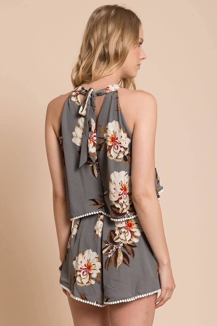 Talia Fancy Floral Romper Grey by Selfie Leslie