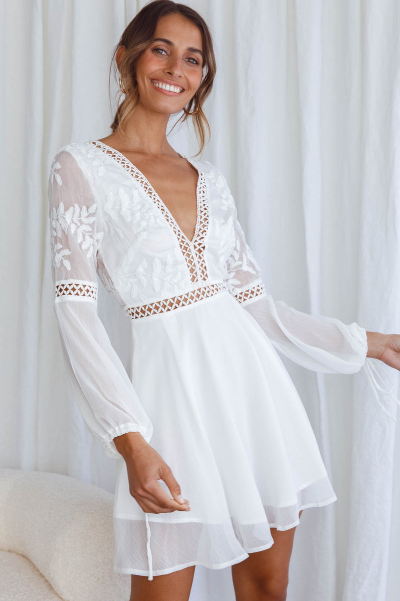 Shop the Carson Crochet Bell Sleeve Dress White | Selfie Leslie