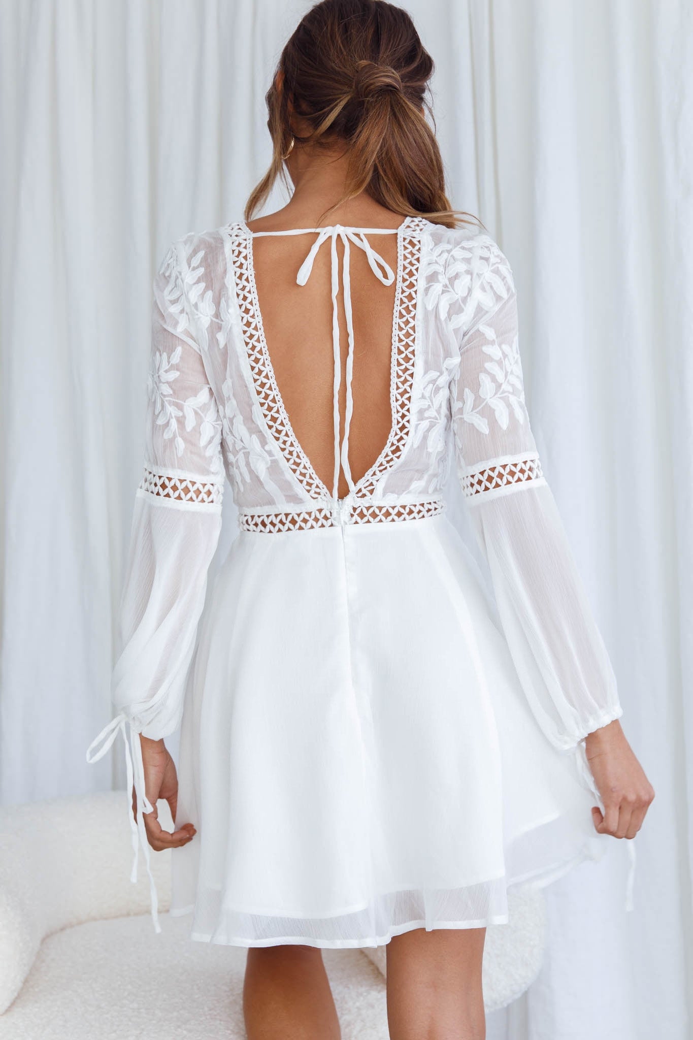 Carson Crochet Bell Sleeve Dress White by Selfie Leslie