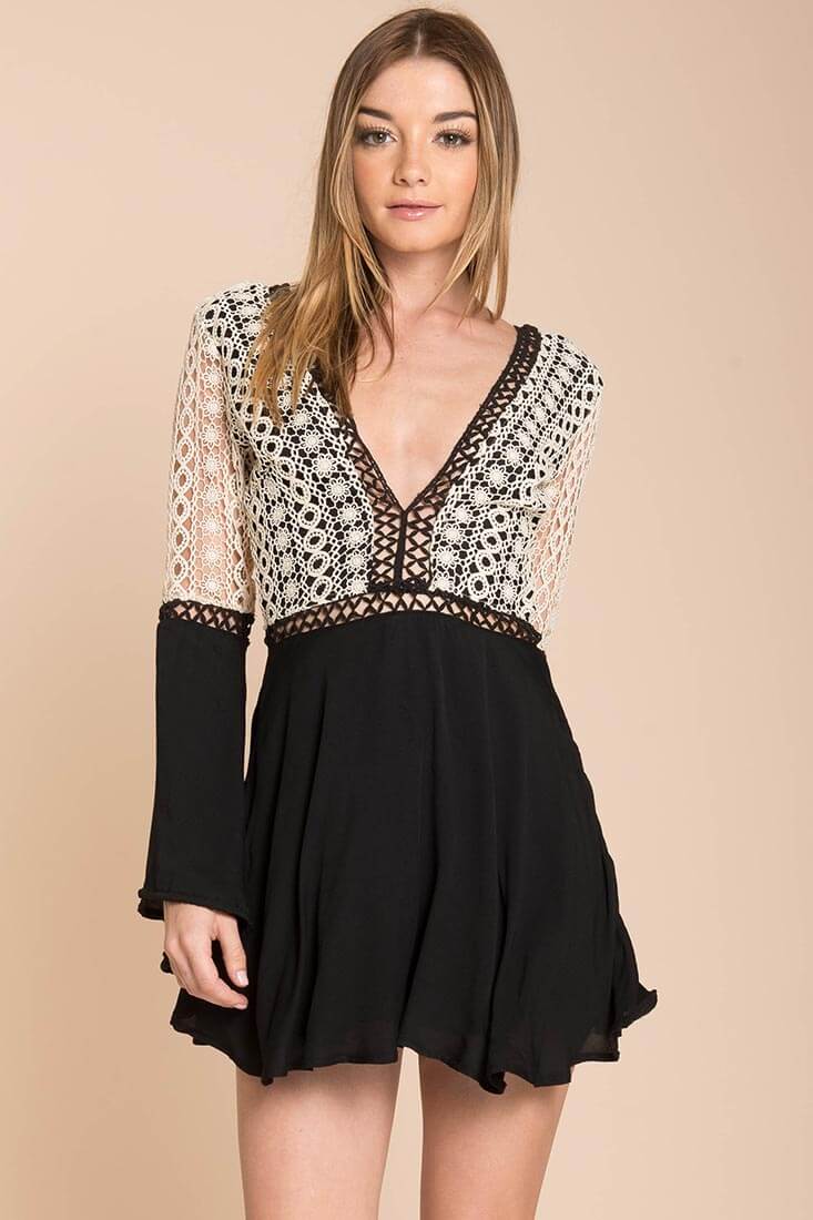 Carson Crochet Details Dress Black and White by Selfie Leslie