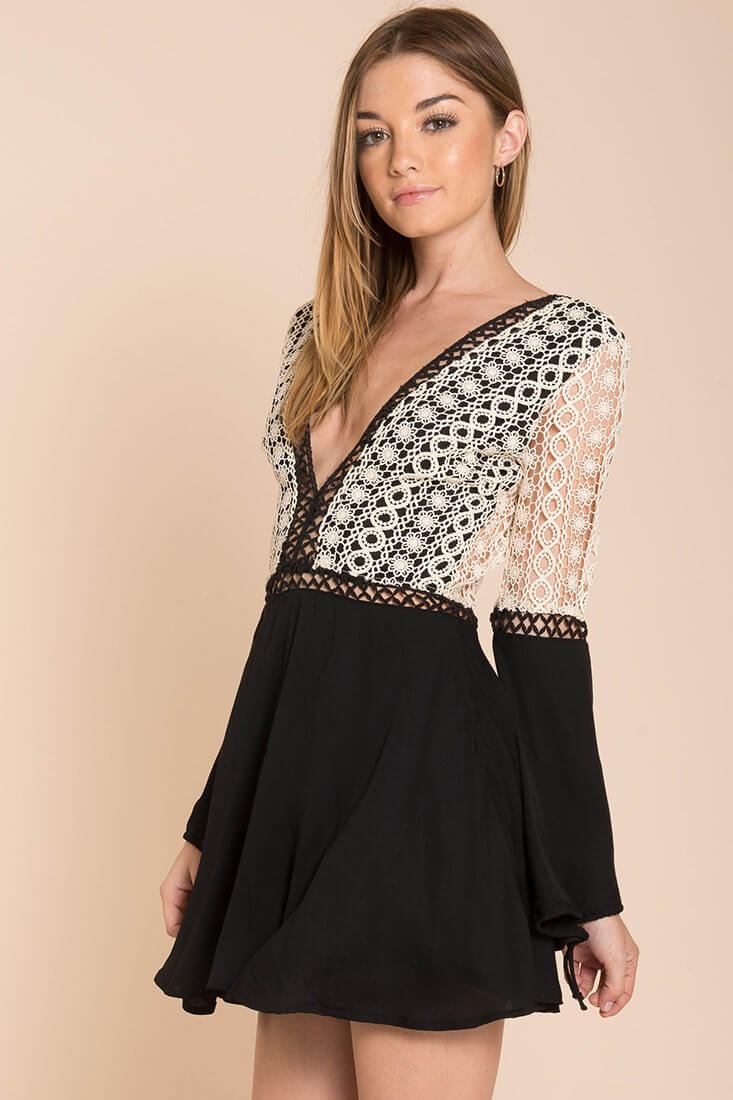 Carson Crochet Details Dress Black and White by Selfie Leslie