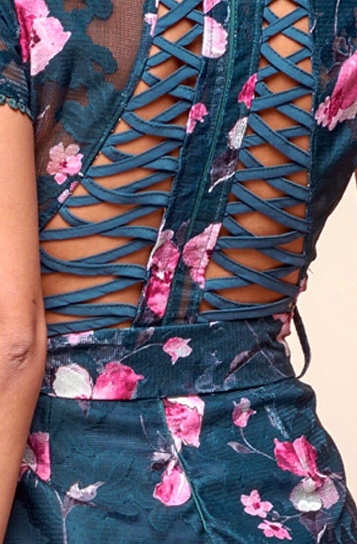 Dawson Floral Lace Back Romper Forest Green by Selfie Leslie