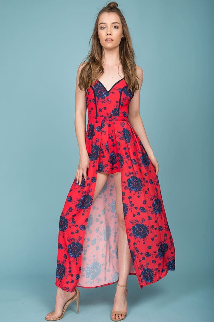 Annika Floral Maxi Romper Red by Selfie Leslie
