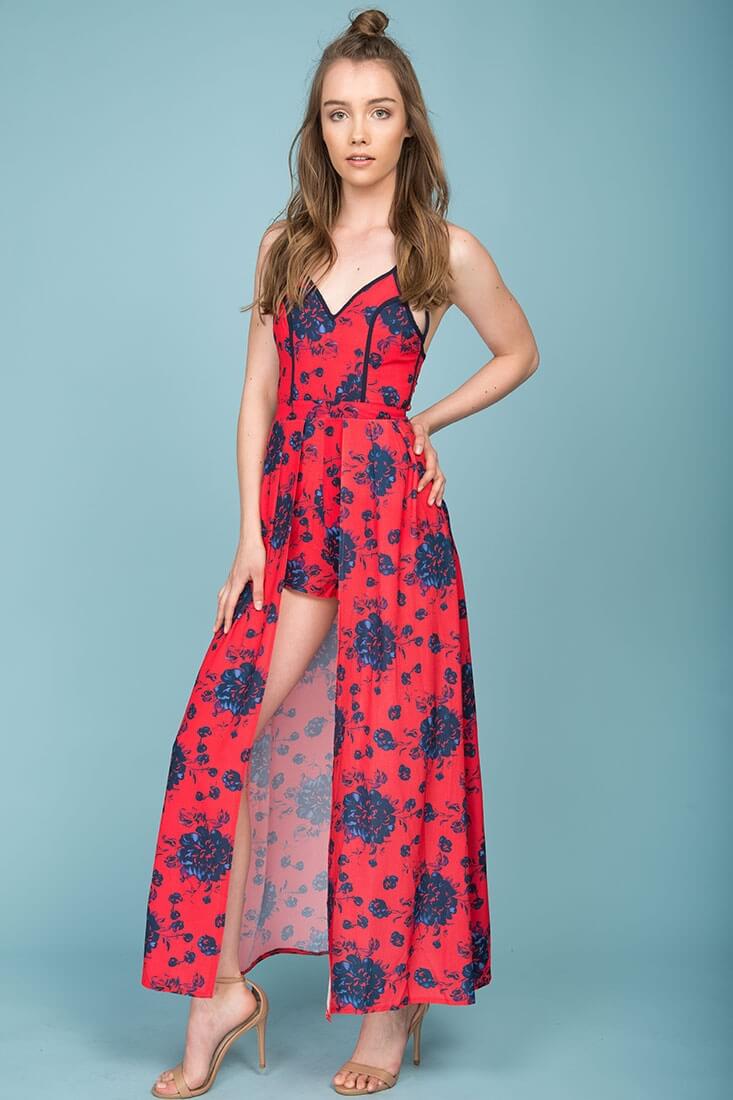 Annika Floral Maxi Romper Red by Selfie Leslie