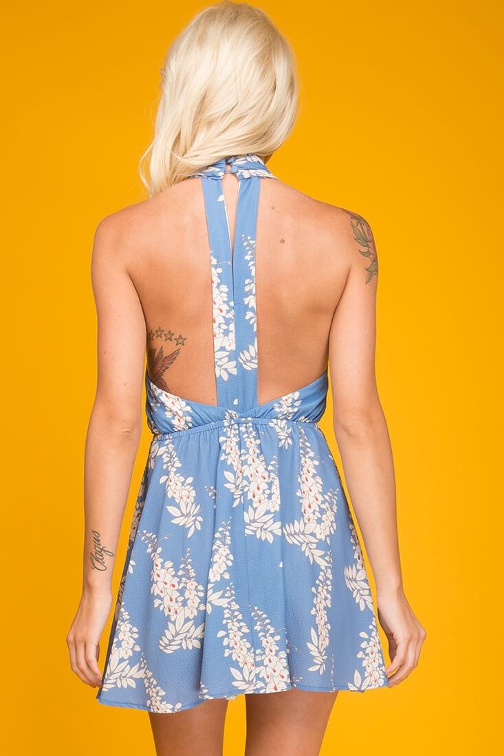 Anya Cut Out Halter Top Dress Blue & Beige by Selfie Leslie