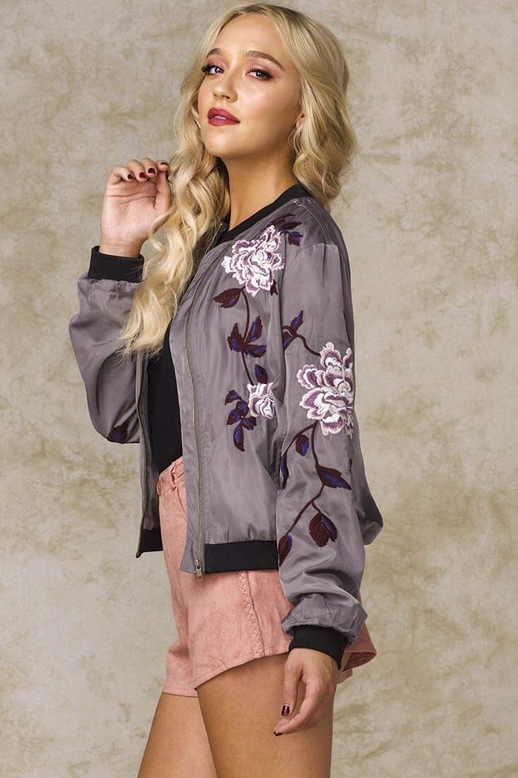 Rachel Floral Bomber Jacket Khaki by Selfie Leslie