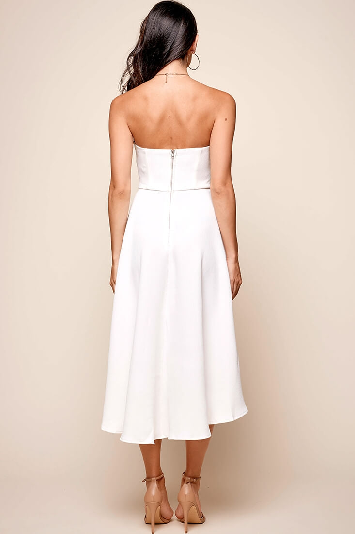 Monogram Strapless Midi Dress White by Selfie Leslie